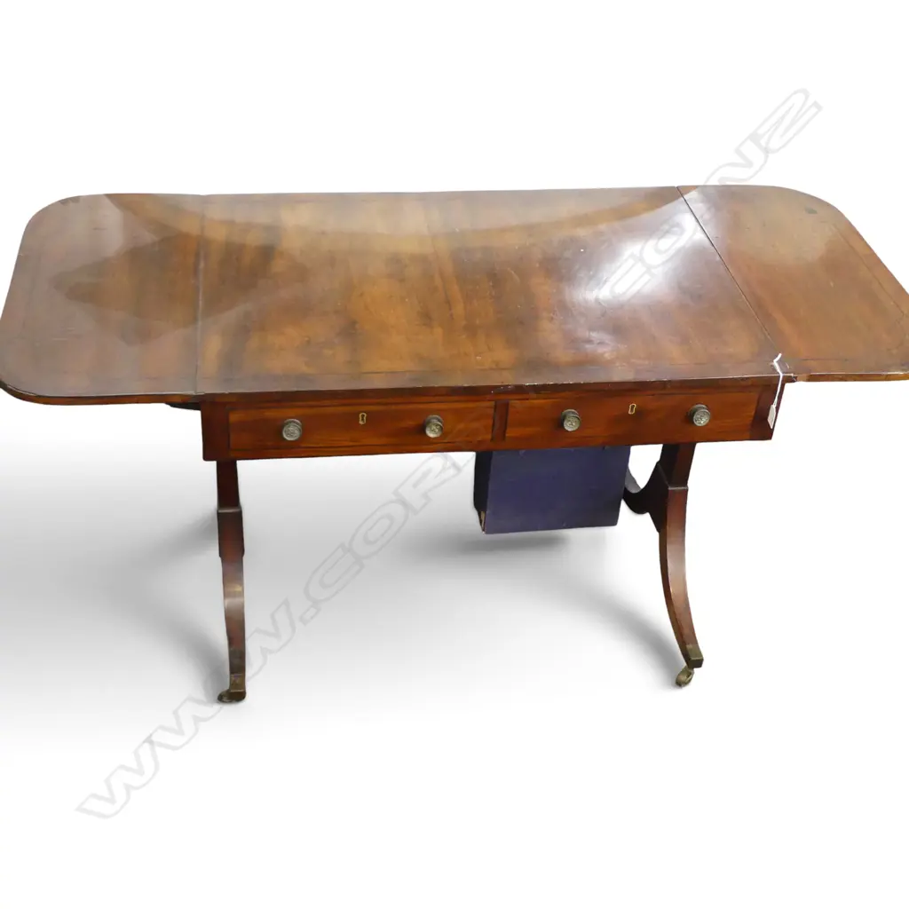 REGENCY MAHOGANY DROP SIDE SOFA TABLE (1 SIDE w. FALSE DRAWERS) 940x650x730mm Image 1++