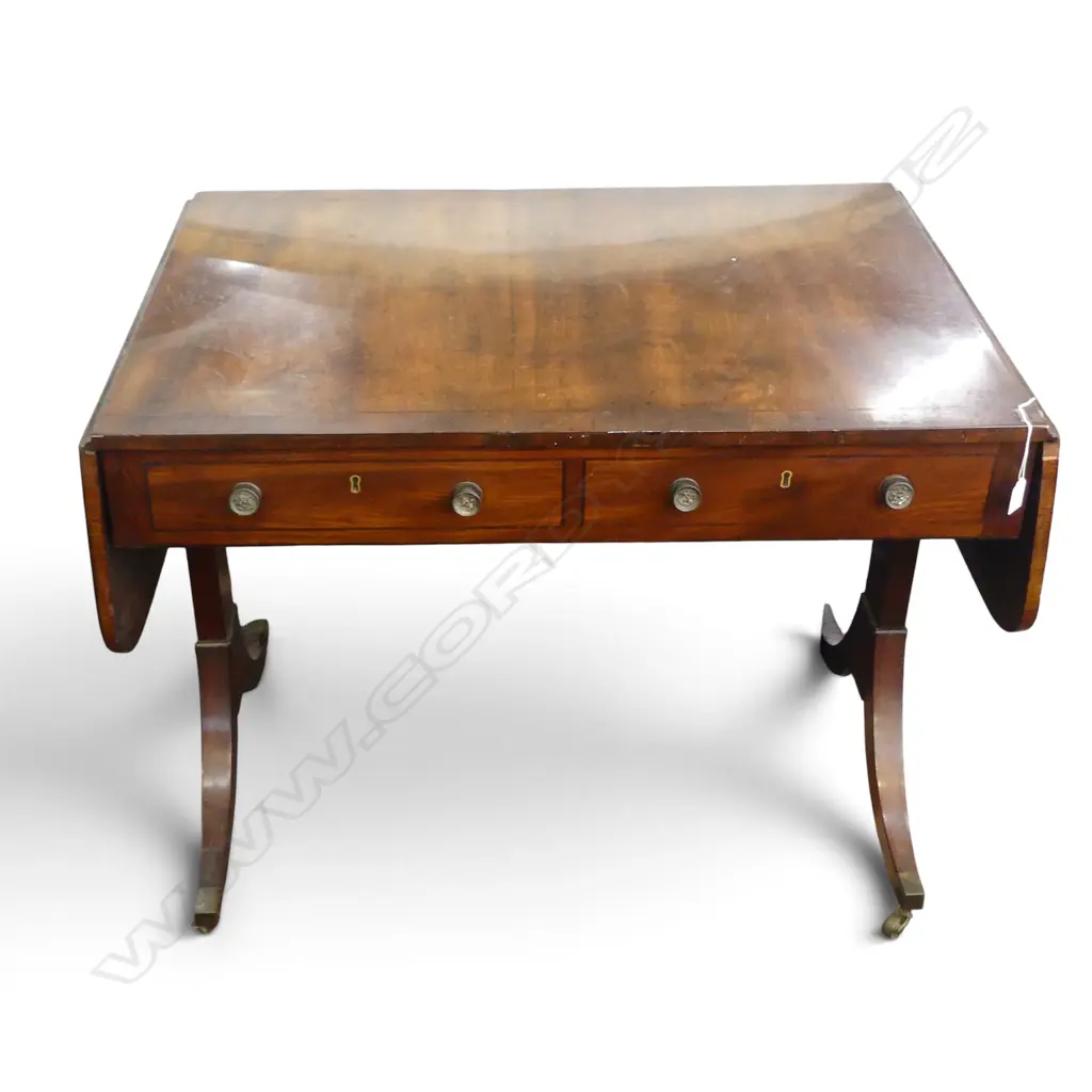 REGENCY MAHOGANY DROP SIDE SOFA TABLE (1 SIDE w. FALSE DRAWERS) 940x650x730mm Image 1++