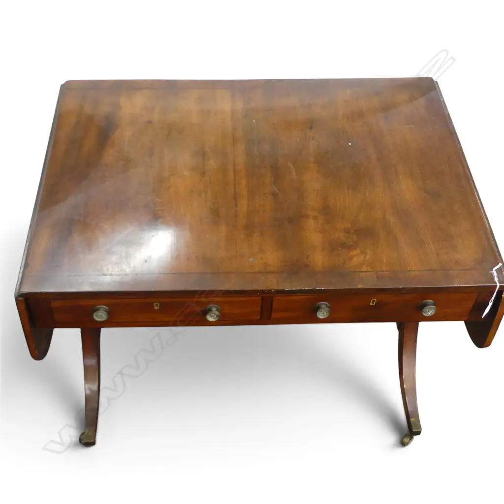 REGENCY MAHOGANY DROP SIDE SOFA TABLE (1 SIDE w. FALSE DRAWERS) 940x650x730mm Image 1++