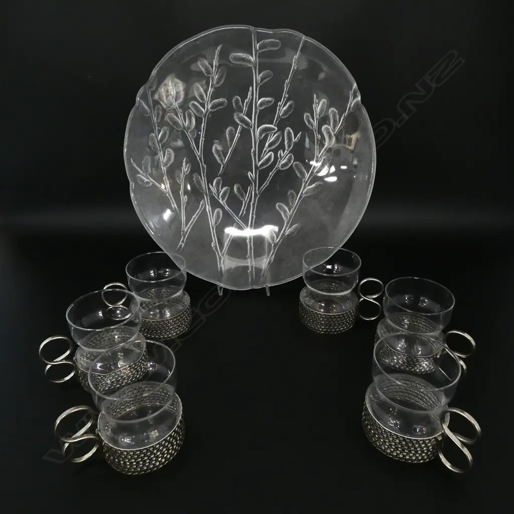 GLASS DISH 320mm dia + 6 TSAIKKA GLASSES Image 1++