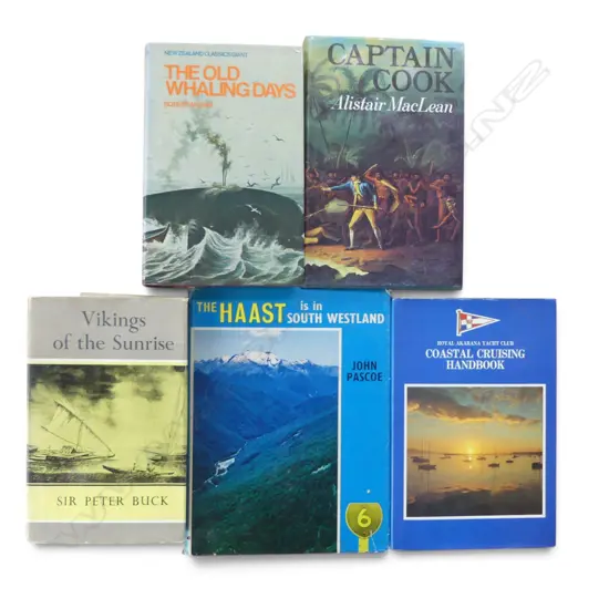 5 VINTAGE BOOKS – WHALING, VIKINGS, COOK, HAAST, COASTAL CRUISING 