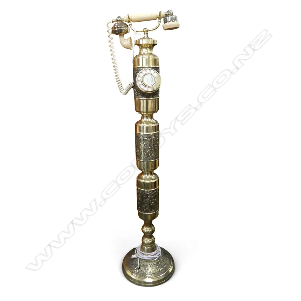 VINTAGE BRASS STANDING ROTARY TELEPHONE H.1080mm Image 1++