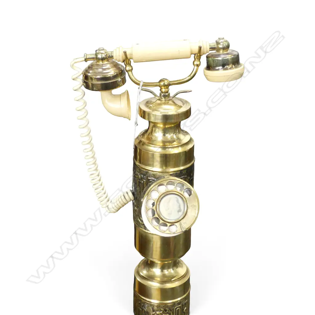 VINTAGE BRASS STANDING ROTARY TELEPHONE H.1080mm Image 1++