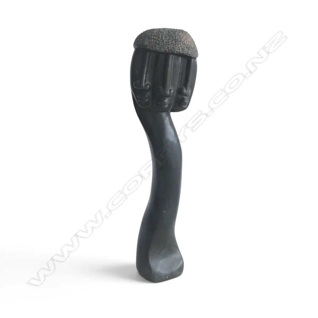 AFRICAN POLISHED STONE FACES SCLUPTURE H.450mm Image 1++