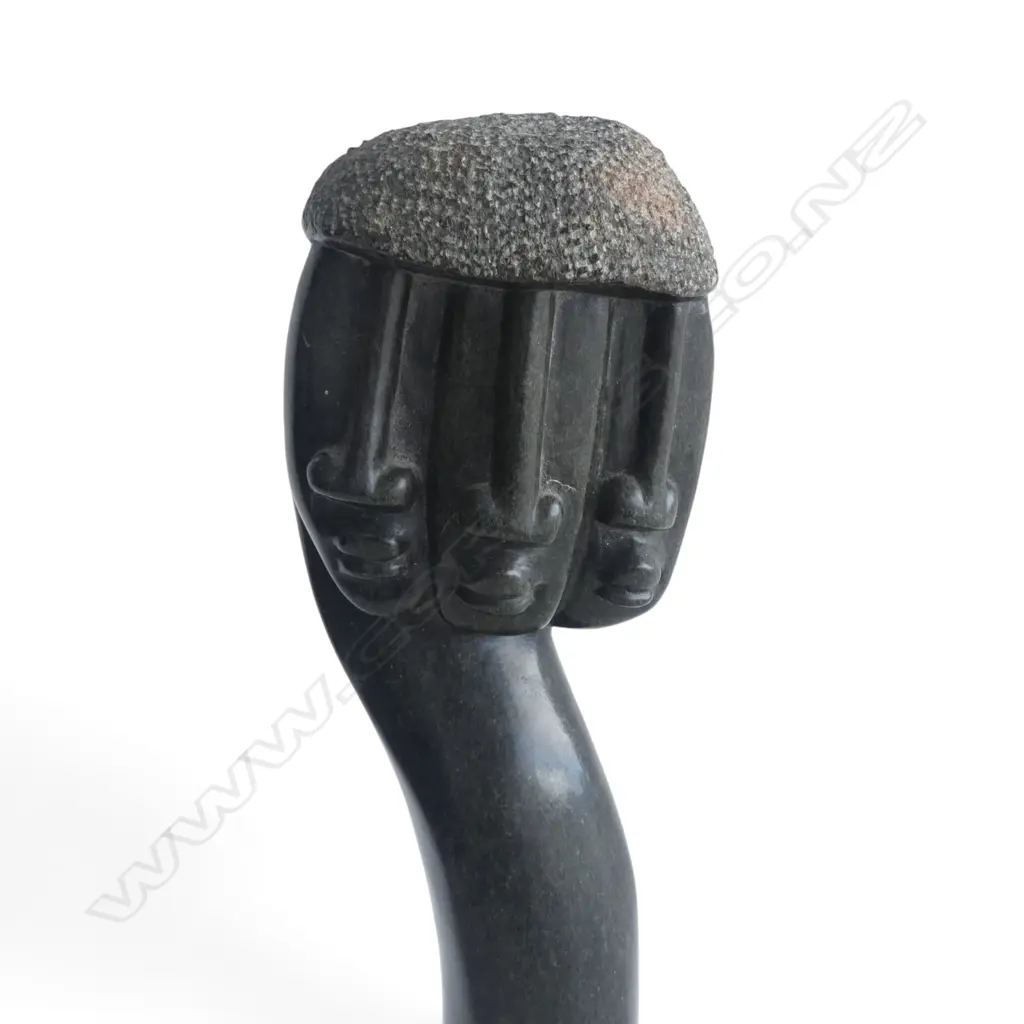 AFRICAN POLISHED STONE FACES SCLUPTURE H.450mm Image 1++