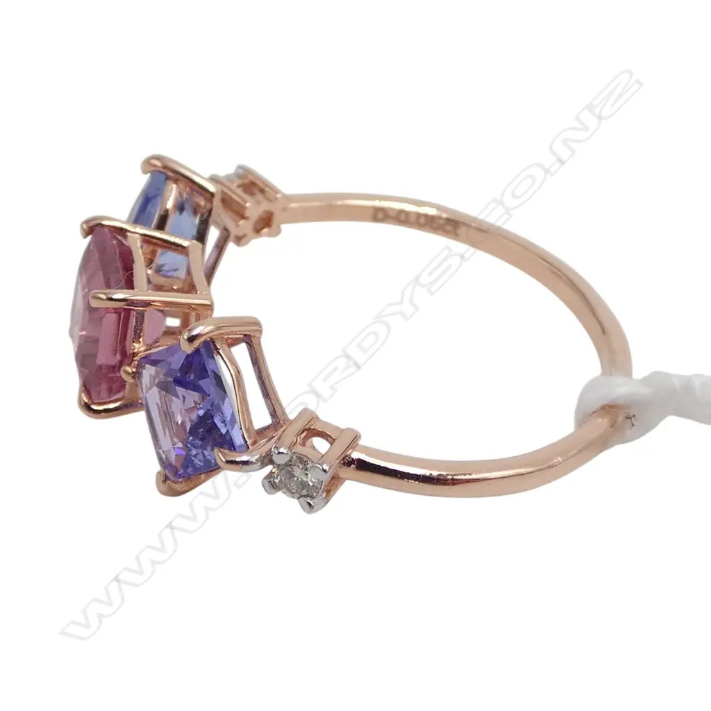 14ct GOLD, TANZANITE, TOURMALINE & DIAMOND RING, 2.02gm SIZE P Image 1++