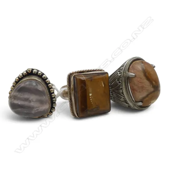 3 SEMI-PRECIOUS STONE RINGS