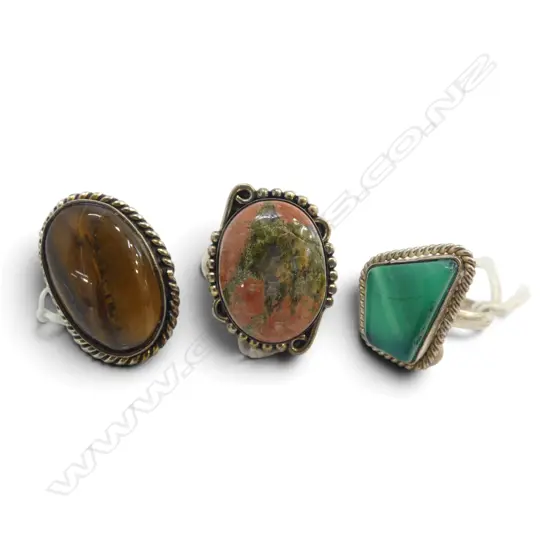 3 SEMI-PRECIOUS STONE RINGS