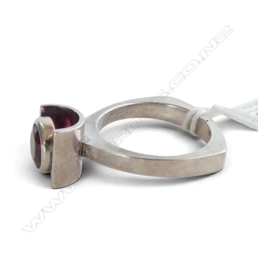 NZ made 1970's designer ring set with fancy red garnet, Purchased in Parnell Image 1++