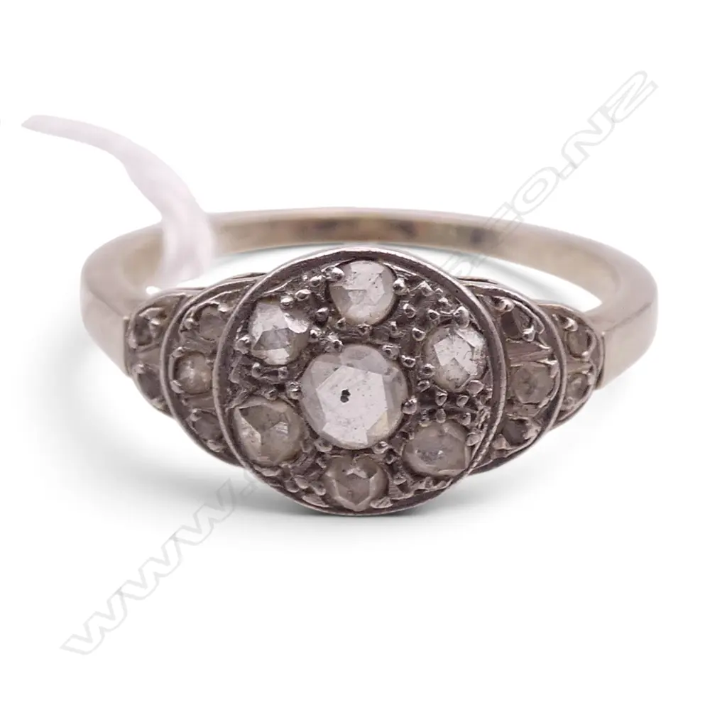 18CT WG ANTIQUE ROSE CUT DIAMONDS set in CLUSTER RING 2.7gms SIZE N Image 1++