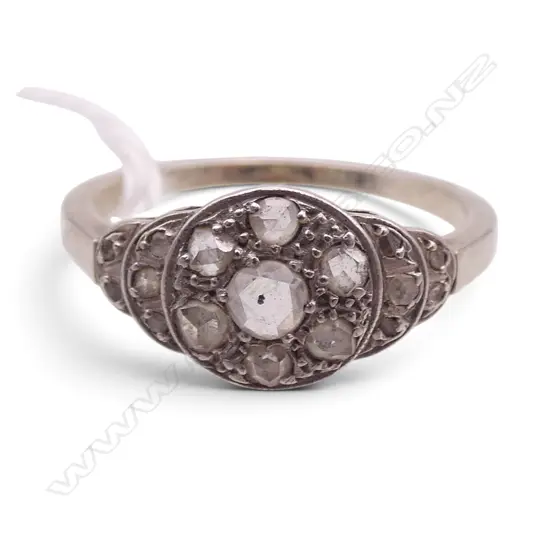 18CT WG ANTIQUE ROSE CUT DIAMONDS set in CLUSTER RING 2.7gms SIZE N