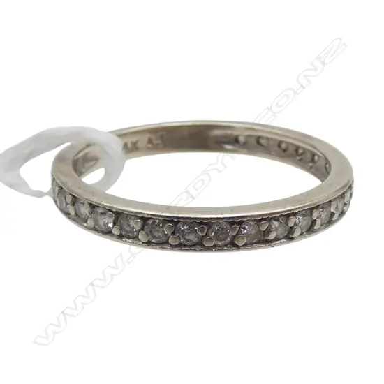 14ct BEAD SET DIAMOND BAND RING, 1.9gms SIZE N