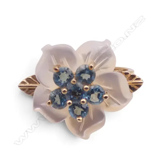9ct  Mother of Pearl with BLUE TOPAZ FLOWER RING 3.4gms SIZE K