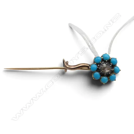 9CT GOLD DIAMOND & TURQUOISE PIN 2.05gms