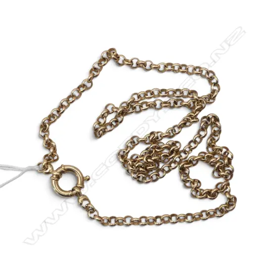 9ct GOLD BELCHER LINK LONG CHAIN with lge captured ring clasp. L.660mm. 27.6gms