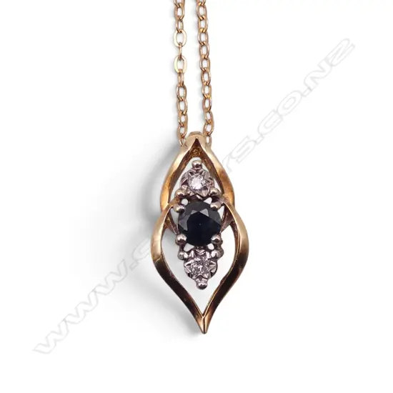 9ct Y/GOLD SAPPHIRE & DIAMOND PENDANT NECKLACE 2.15gms