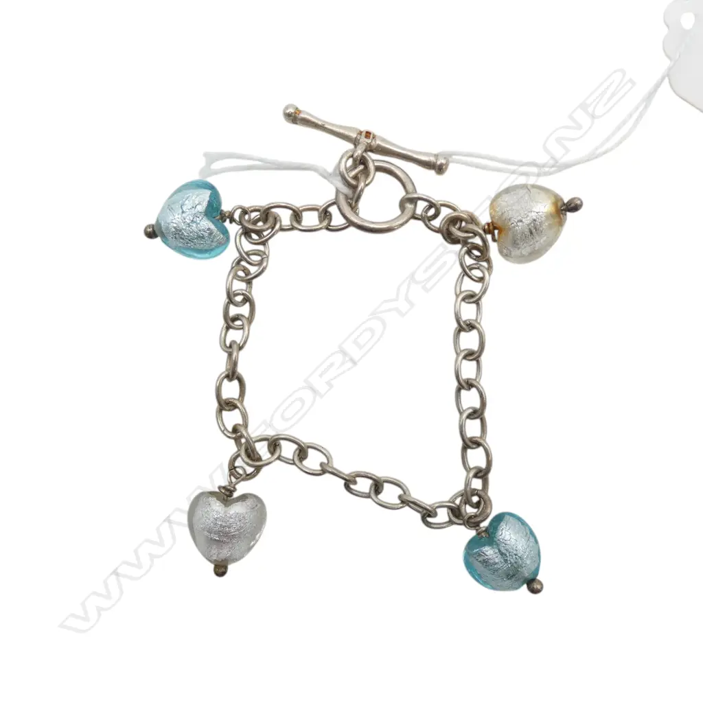 S/SILVER & GLASS HEART BRACELET 22GMS TOTAL WIEGHT  Image 1++