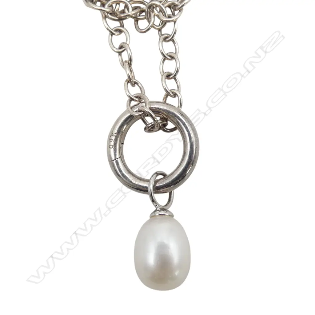 S/SILVER & CREAM DROP PEARL NECKLACE 11GMS TOTAL WIEGHT Image 1++
