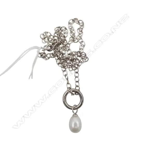 S/SILVER & CREAM DROP PEARL NECKLACE 11GMS TOTAL WIEGHT