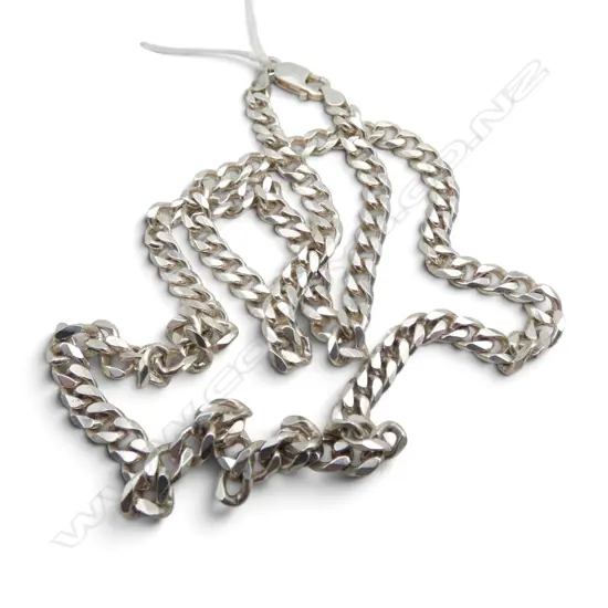 NZ 925 SILVER FLAT CURB LINK NECK CHAIN L.600mm. 32.8gms