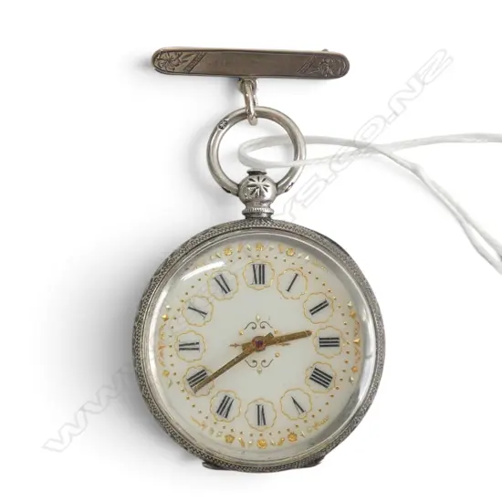 Late 19thC 935 SILVER POCKET WATCH mid size open face. Nicely engraved gilt dial highlights