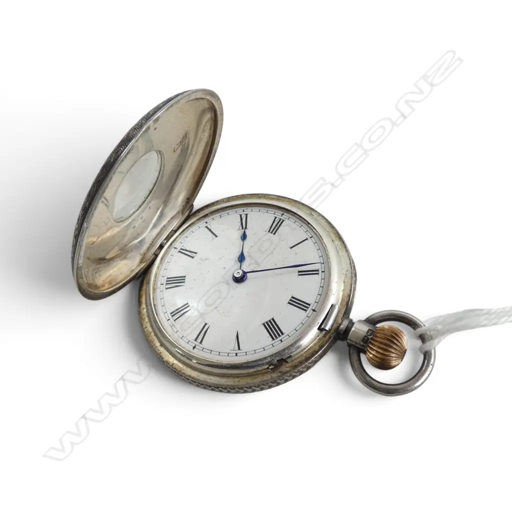 STG SILVER mid size half hunter POCKET WATCH. B'HAM 1885 movement named 'Rochettes Watch'. Blue enamel Image 1++