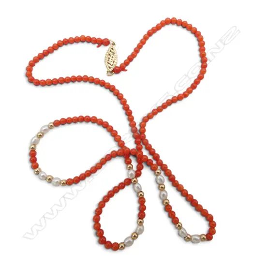 RED CORAL NECKLACE w. 14CT CLASP L.490mm