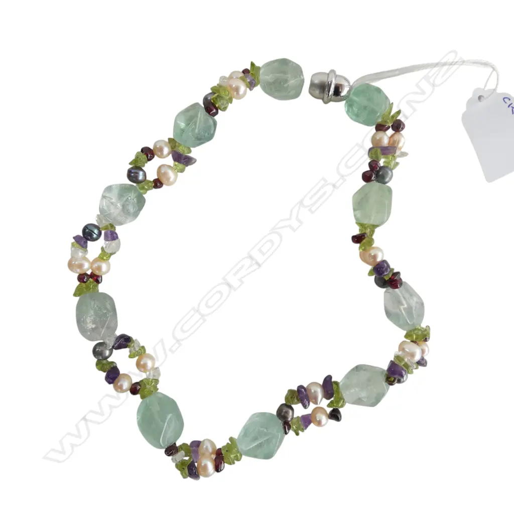 CHUNKY FRESH WATER PEARL & NATURAL  SEMI PRECIOUS STONE NECKLACE L210MM Image 1++