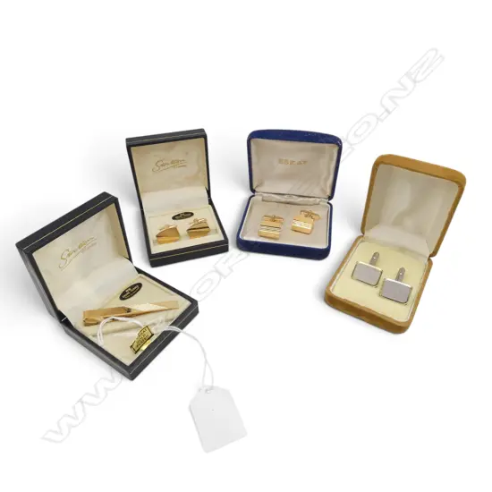 3 PRS OF G/P CUFF LINKS + MATCHING TIE CLIP