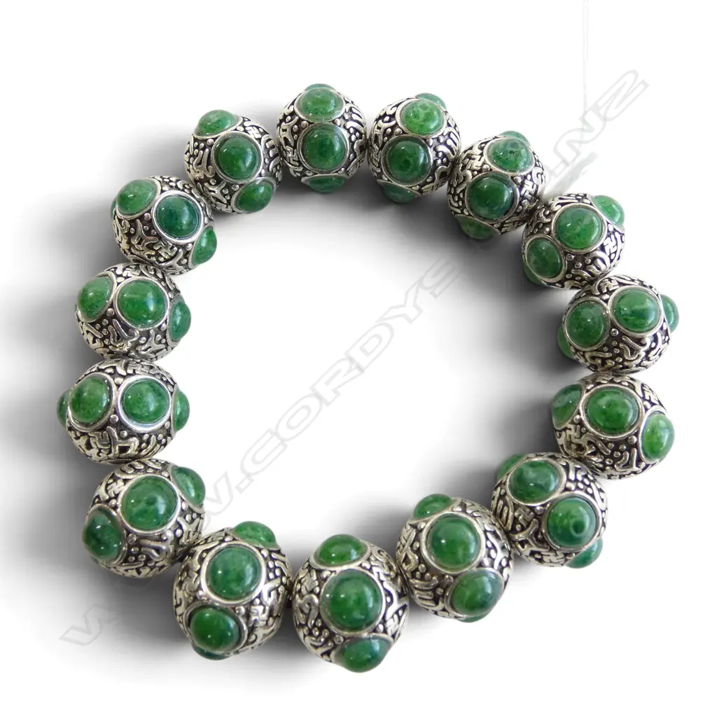 TIBETAN SILVER & JADE BEAD BRACELET Image 1++