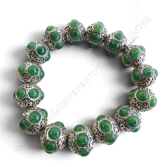 TIBETAN SILVER & JADE BEAD BRACELET