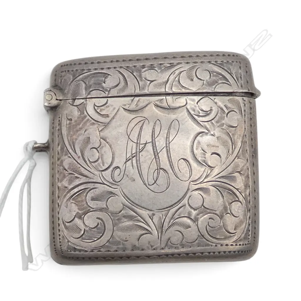 Birmingham 1907 Edwardian silver engraved vesta loop attached. 31gms Image 1++