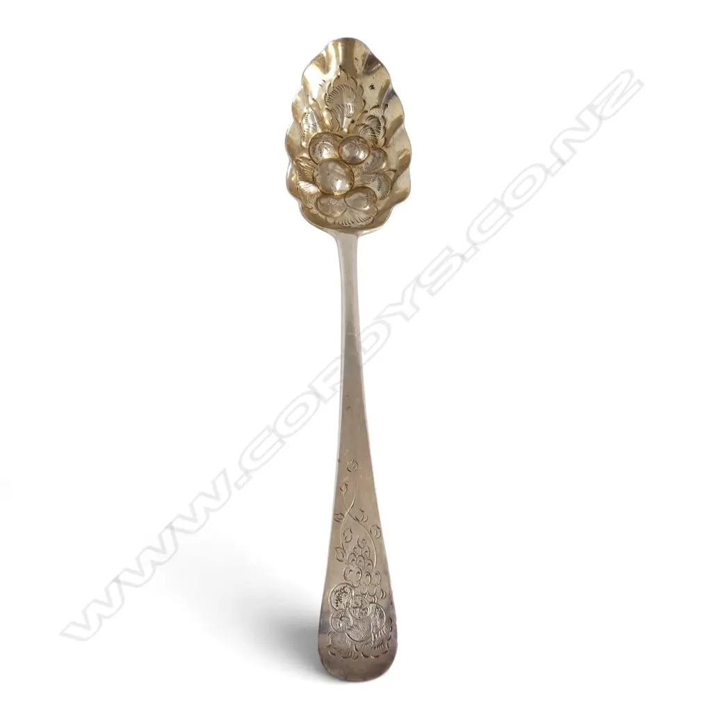 STG SILVER BERRY SPOON, LONDON 1782 L.215mm 56gms Image 1++