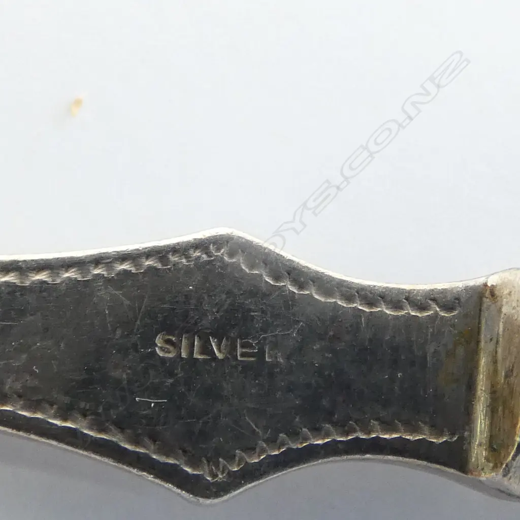3 PCES STG SILVER CUTLERY; 2 w. GREENSTONE HANDLES, 1 MoP Image 1++