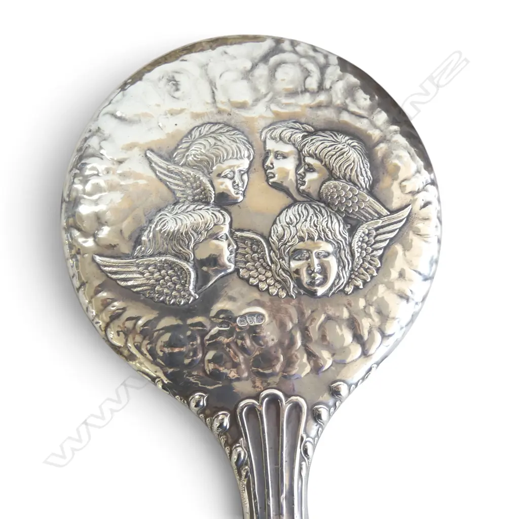 3 PCE STG SILVER; PIN CUSHION, HAND MIRROR, HAIR BRUSH Image 1++