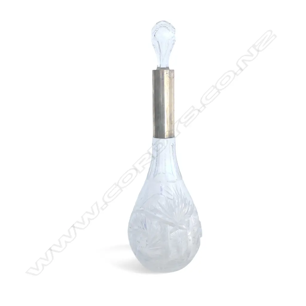 20thC CUT CRYSTAL DECANTER, continental silver neck H.400mm Image 1++