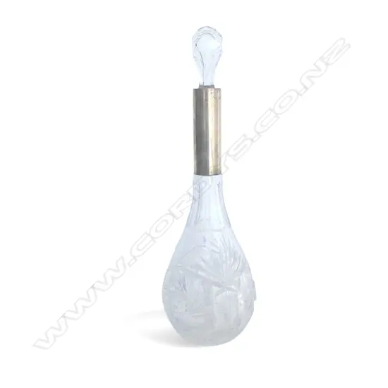 20thC CUT CRYSTAL DECANTER, continental silver neck H.400mm