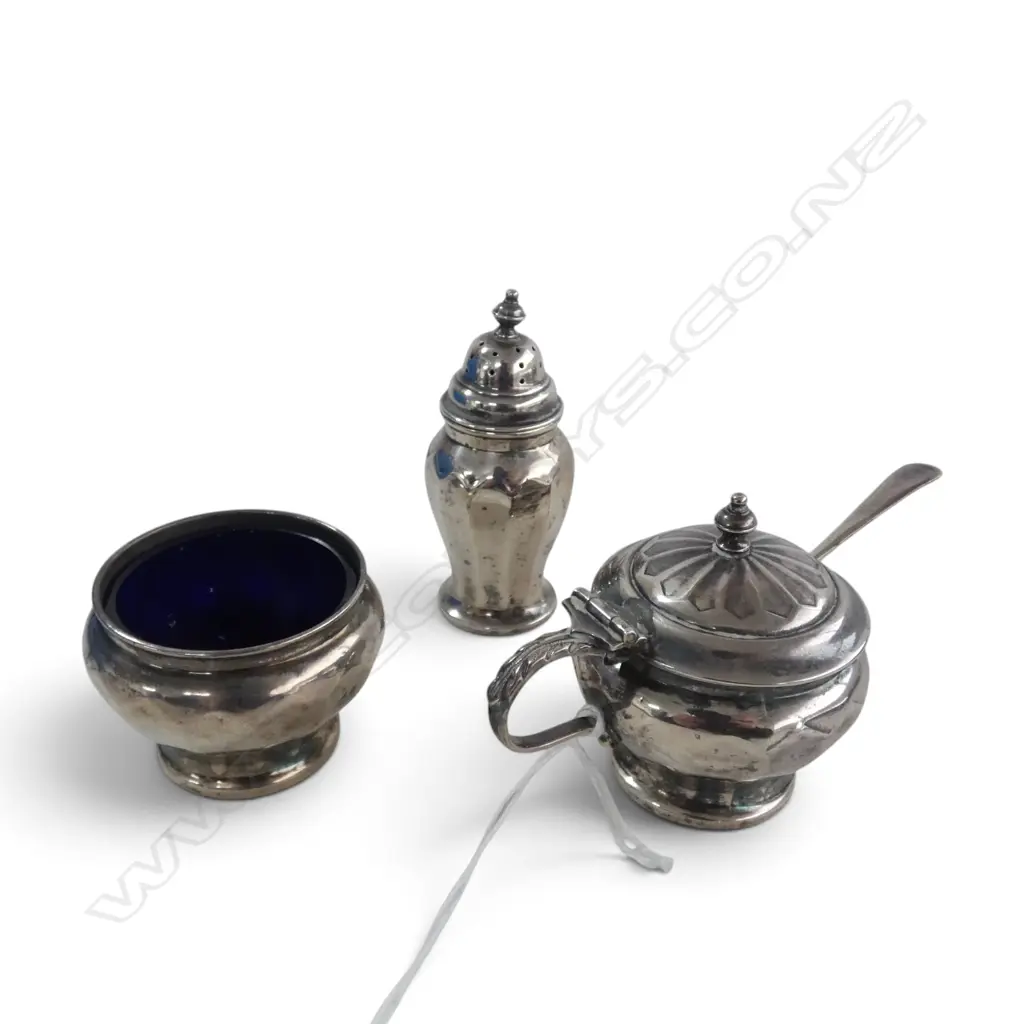 3PC S/SILVER CONDERMENT SET SILVER WIEGHT 88.6GMS Image 1++