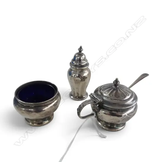 3PC S/SILVER CONDERMENT SET SILVER WIEGHT 88.6GMS