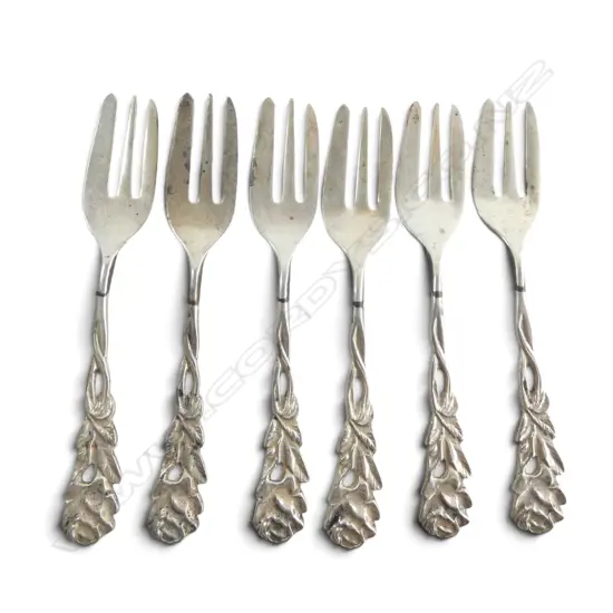 SET OF 6 S/SILVER ROSE HANDLE CAKE FORKS 60.6GMS 