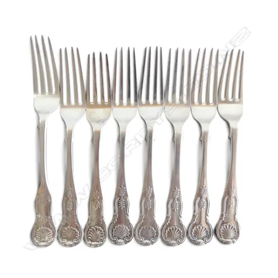 8 VICTORIAN STG SILVER KINGS PATTERN FORKS 303gms