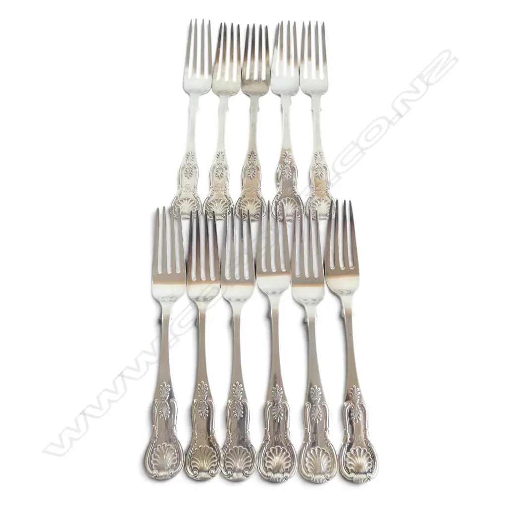 11 VICTORIAN STG SILVER KINGS PATTERN TABLE FORKS 734gms Image 1++