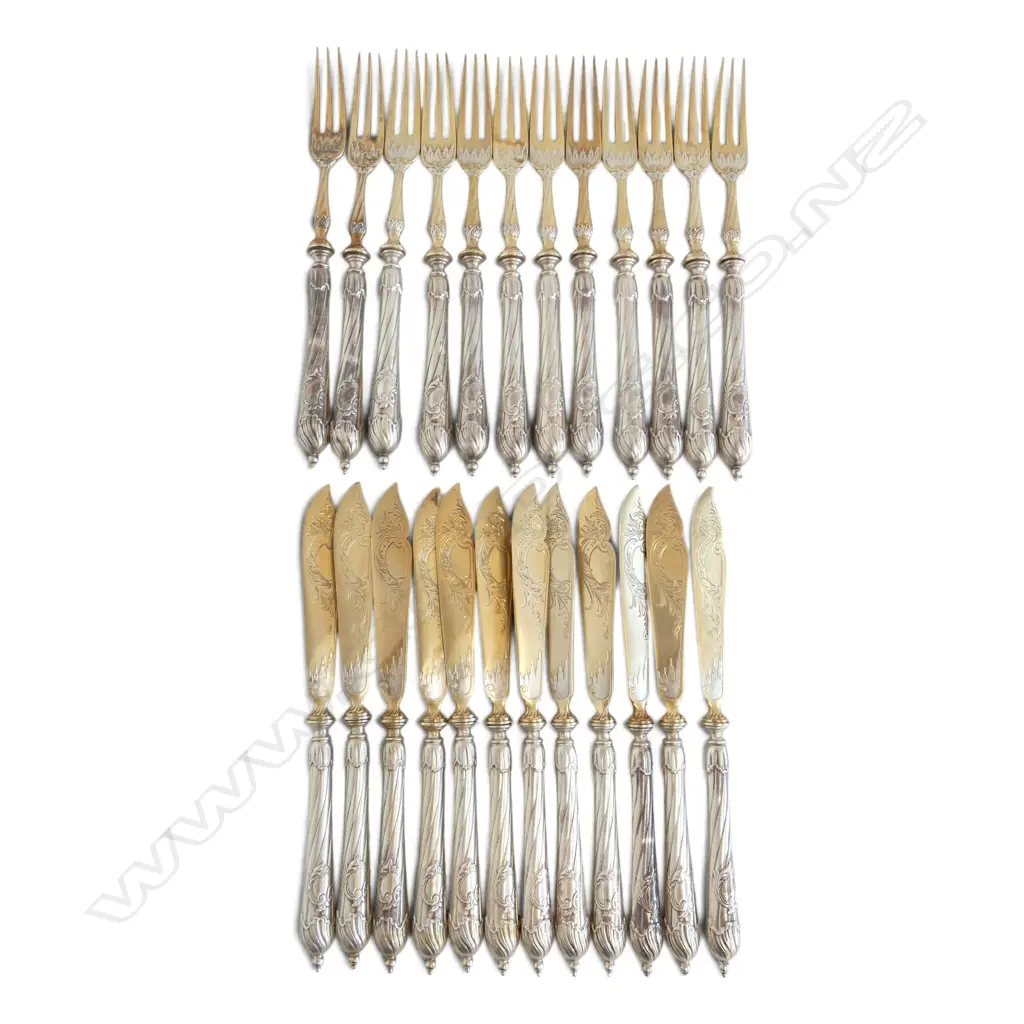 ORNATE GERMAN .800 SILVER 12 PLACE KNIFE & FORK SET 996gms Image 1++
