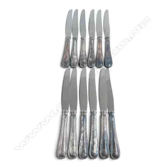 12 TABLE KNIVES w. GERMAN .800 SILVER HANDLES & STEEL BLADES