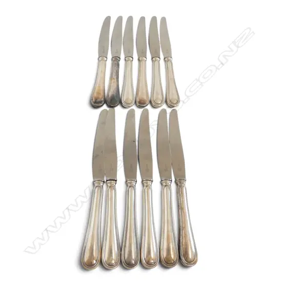12 TABLE KNIVES w. GERMAN .800 SILVER HANDLES & STEEL BLADES