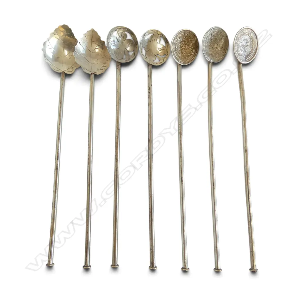 7 MEXICAN 925 SILVER STRAW SPOONS 63gms Image 1++