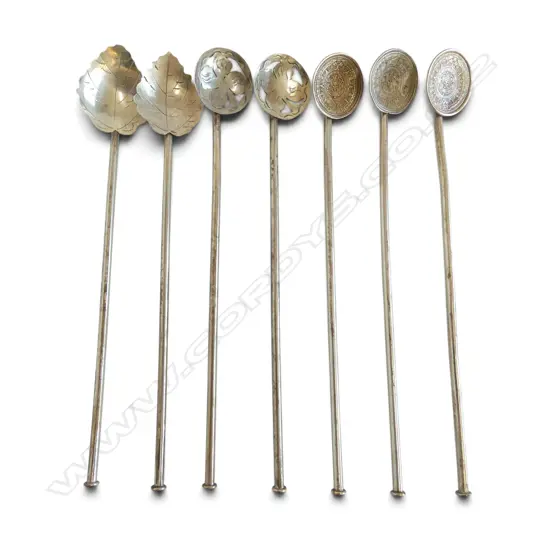 7 MEXICAN 925 SILVER STRAW SPOONS 63gms