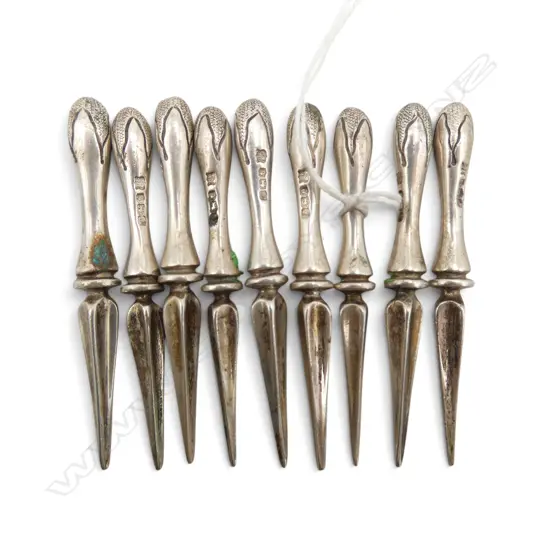 SET 9 SOLID STG SILVER CORN HOLDERS Sheffield 1936. 138gms