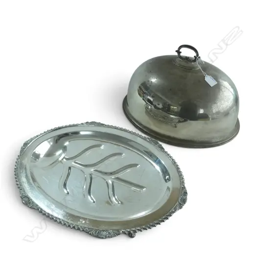 SILVER PLATE MEAT DISH 485x340mm + FOOD DOME
