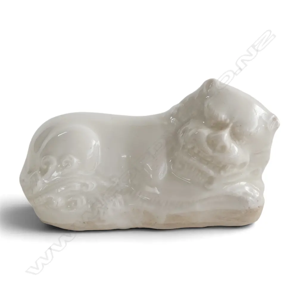 CHINESE WHITE PORCELAIN FU DOG label to base reading 'A Late Ming Dynasty' L.110mm Image 1++